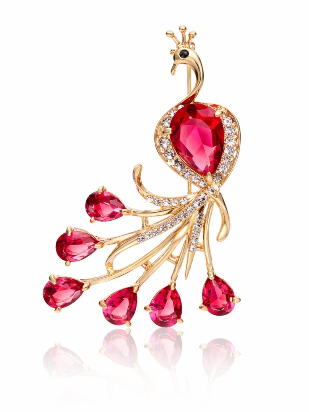 Zircon Wine Color Peacock Brooch